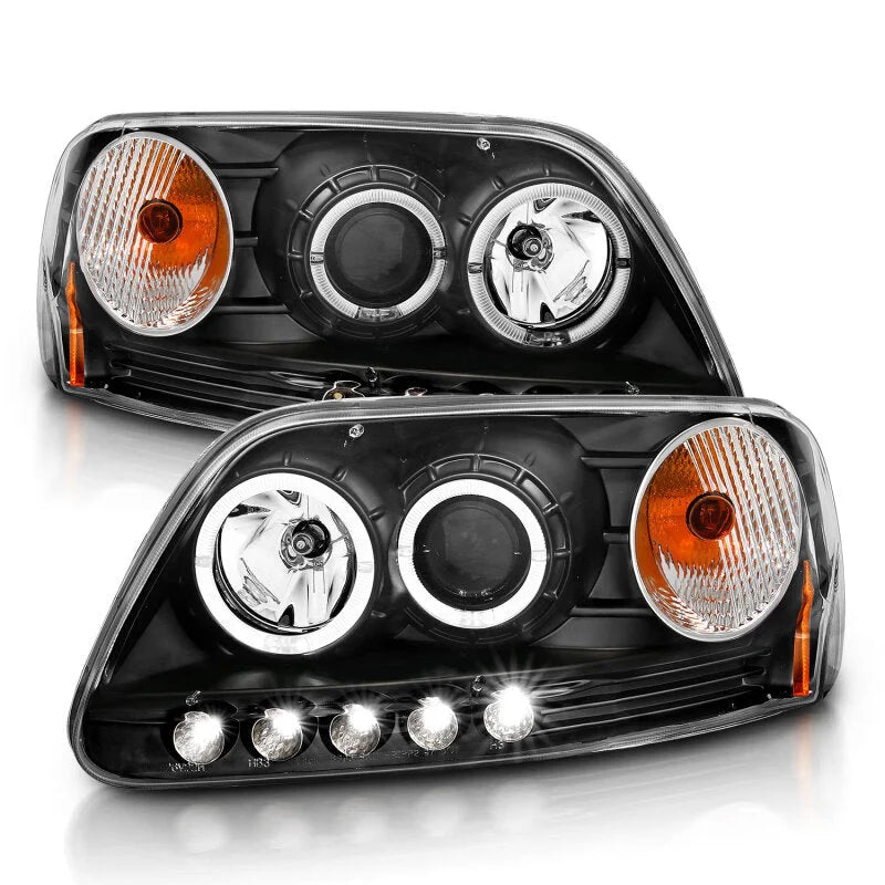 ANZO 1997.5-2003 Ford F-150 Projector Headlights w/ Halo and LED Black 1pc - Additional View 9