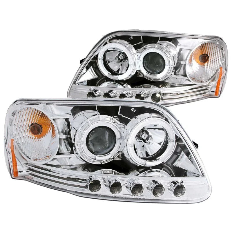 ANZO 1997.5-2003 Ford F-150 Projector Headlights w/ Halo and LED Chrome 1pc - Side View