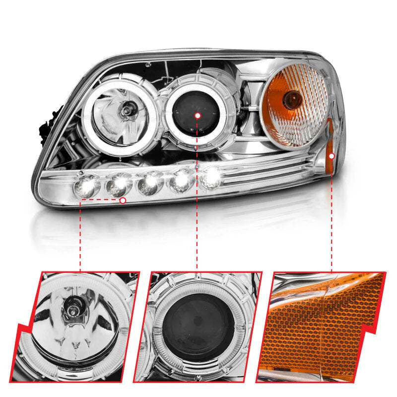 ANZO 1997.5-2003 Ford F-150 Projector Headlights w/ Halo and LED Chrome 1pc - Additional View 5