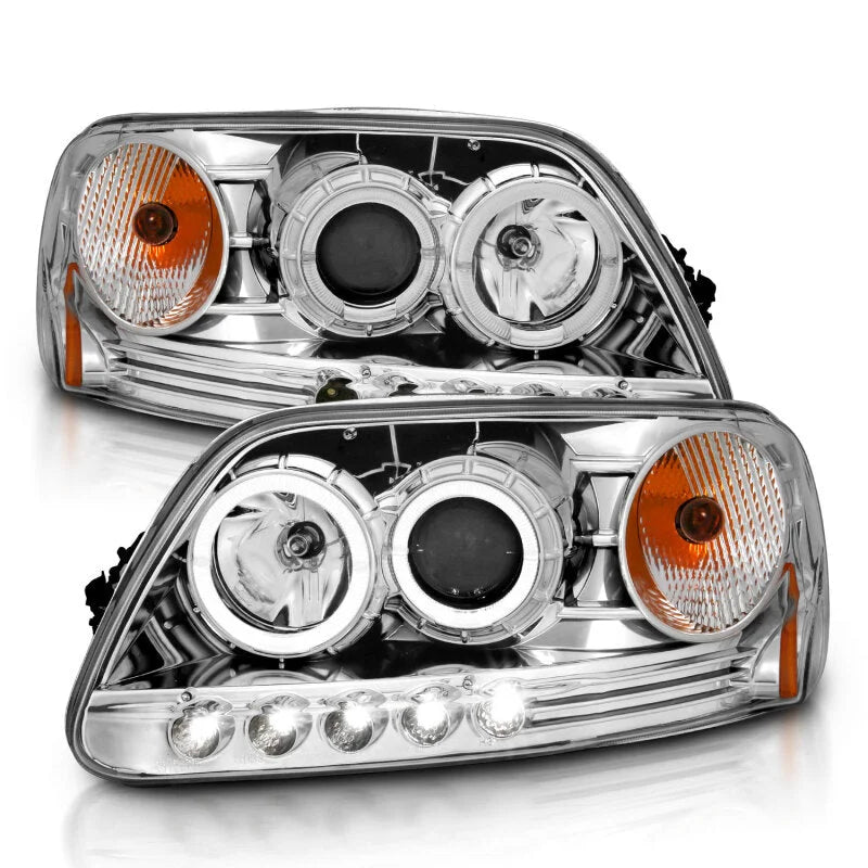 ANZO 1997.5-2003 Ford F-150 Projector Headlights w/ Halo and LED Chrome 1pc - Additional View 6