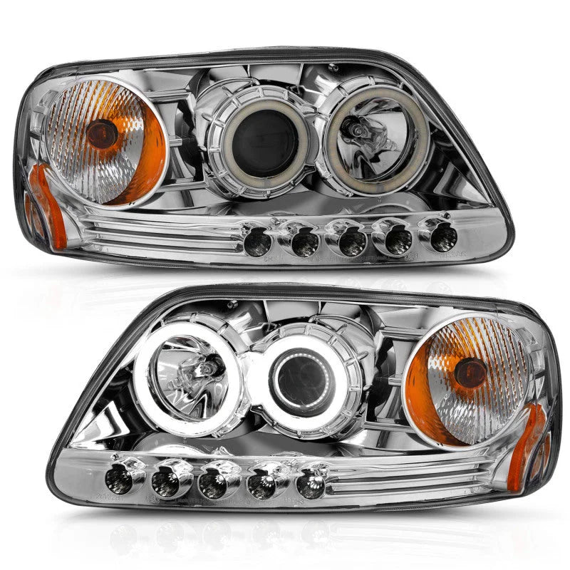 ANZO 1997.5-2003 Ford F-150 Projector Headlights w/ Halo Chrome 1pc - Main Product View