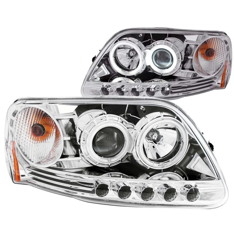 ANZO 1997.5-2003 Ford F-150 Projector Headlights w/ Halo Chrome 1pc - Side View