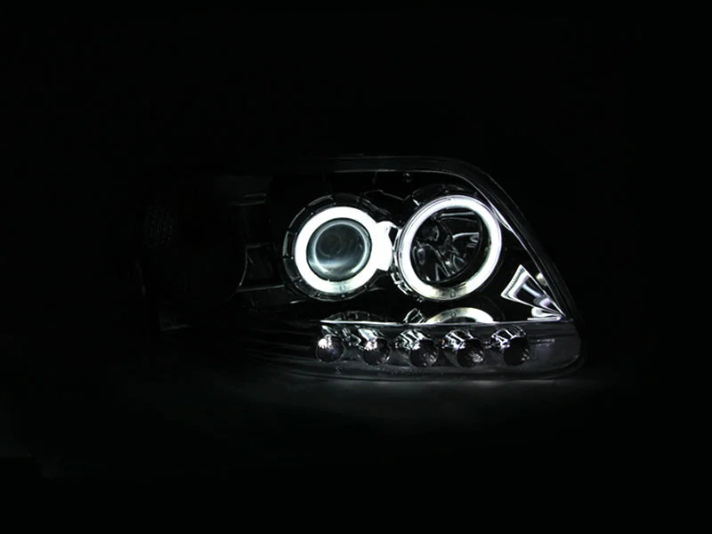 ANZO 1997.5-2003 Ford F-150 Projector Headlights w/ Halo Chrome 1pc - Back View
