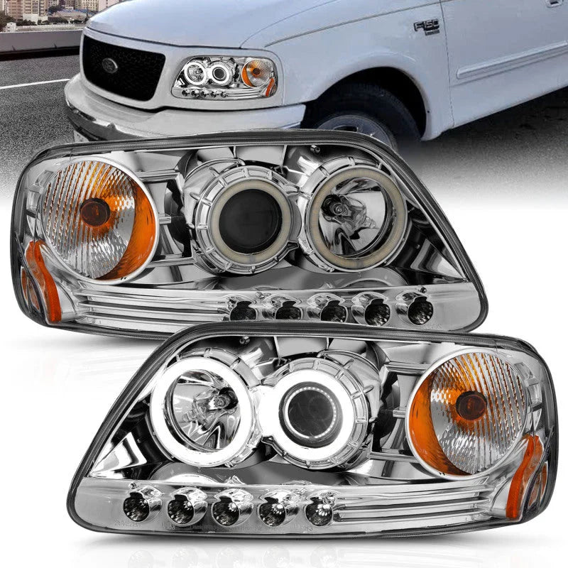 ANZO 1997.5-2003 Ford F-150 Projector Headlights w/ Halo Chrome 1pc - Additional View 5