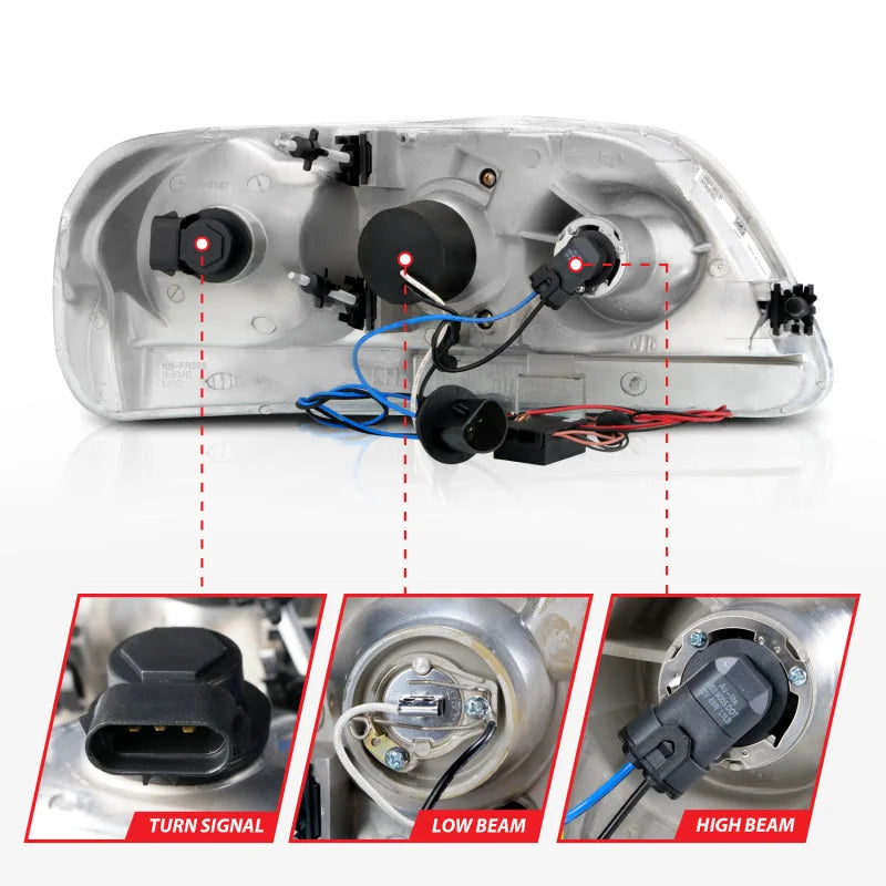 ANZO 1997.5-2003 Ford F-150 Projector Headlights w/ Halo Chrome 1pc - Additional View 8