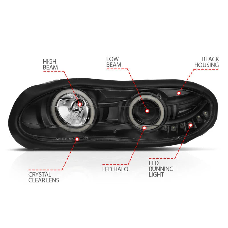 ANZO 1998-2002 Chevrolet Camaro Projector Headlights w/ Halo Black - Back View