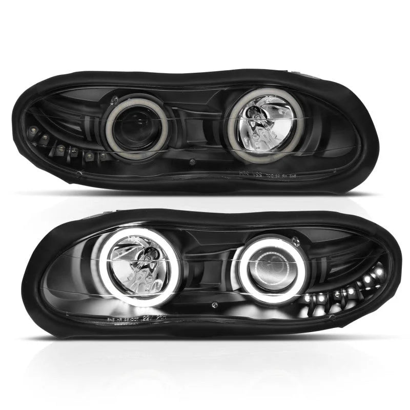 ANZO 1998-2002 Chevrolet Camaro Projector Headlights w/ Halo Black - Installation View