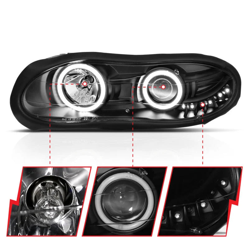 ANZO 1998-2002 Chevrolet Camaro Projector Headlights w/ Halo Black - Additional View 6