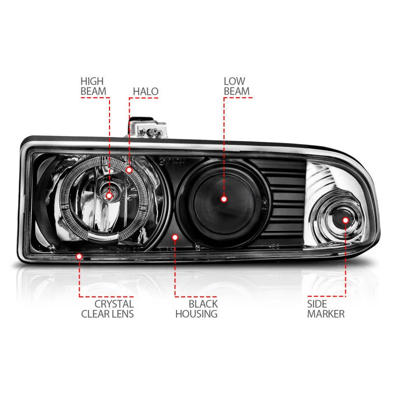 ANZO 1998-2005 Chevrolet S-10 Projector Headlights w/ Halo Black - Installation View