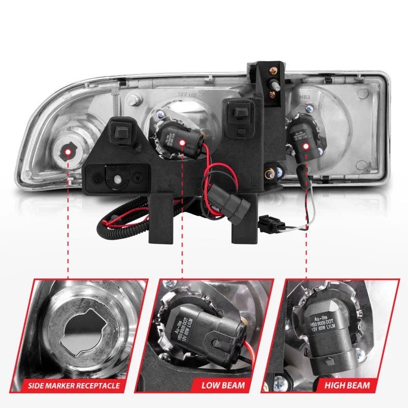 ANZO 1998-2005 Chevrolet S-10 Projector Headlights w/ Halo Black - Additional View 6