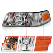 Load image into Gallery viewer, ANZO 1998-2005 Ford Crown Victoria Crystal Headlight Chrome With Bumper Light (OE) - Back View