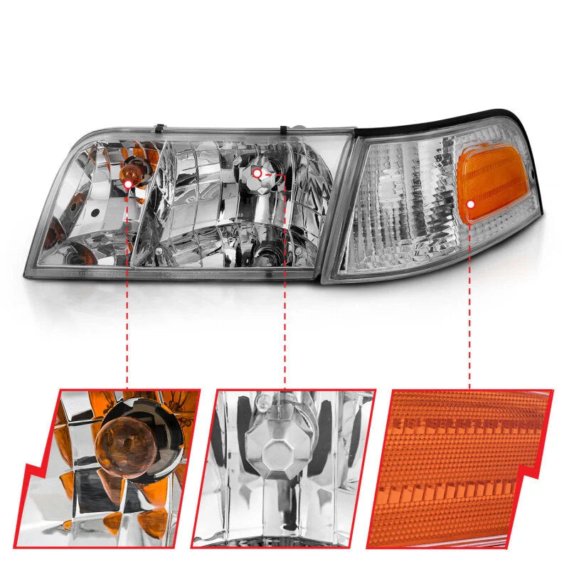 ANZO 1998-2005 Ford Crown Victoria Crystal Headlight Chrome With Bumper Light (OE) - Back View