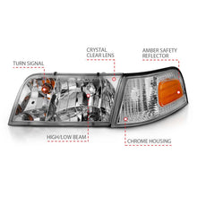 Load image into Gallery viewer, ANZO 1998-2005 Ford Crown Victoria Crystal Headlight Chrome With Bumper Light (OE) - Installation View
