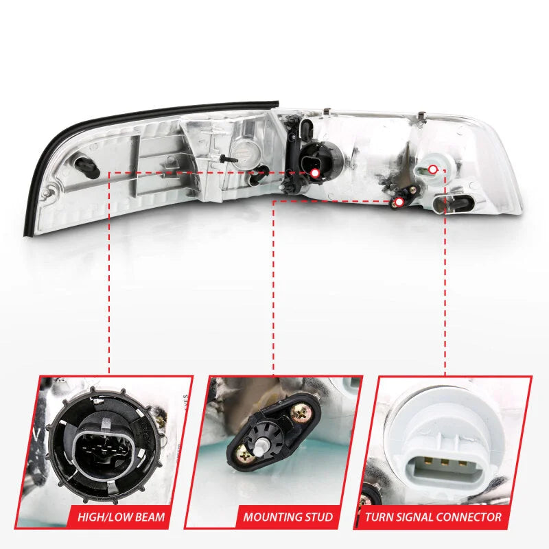 ANZO 1998-2005 Ford Crown Victoria Crystal Headlight Chrome With Bumper Light (OE) - Additional View 5