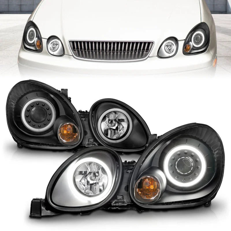 ANZO 1998-2005 Lexus Gs300 Projector Headlights w/ Halo Black - Back View