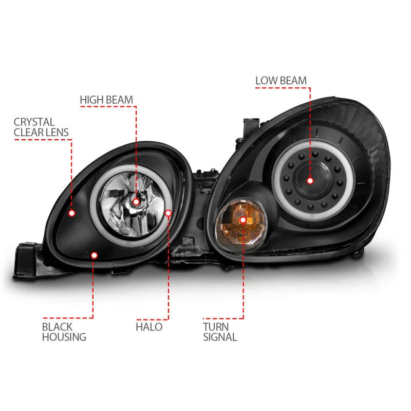 ANZO 1998-2005 Lexus Gs300 Projector Headlights w/ Halo Black - Additional View 8