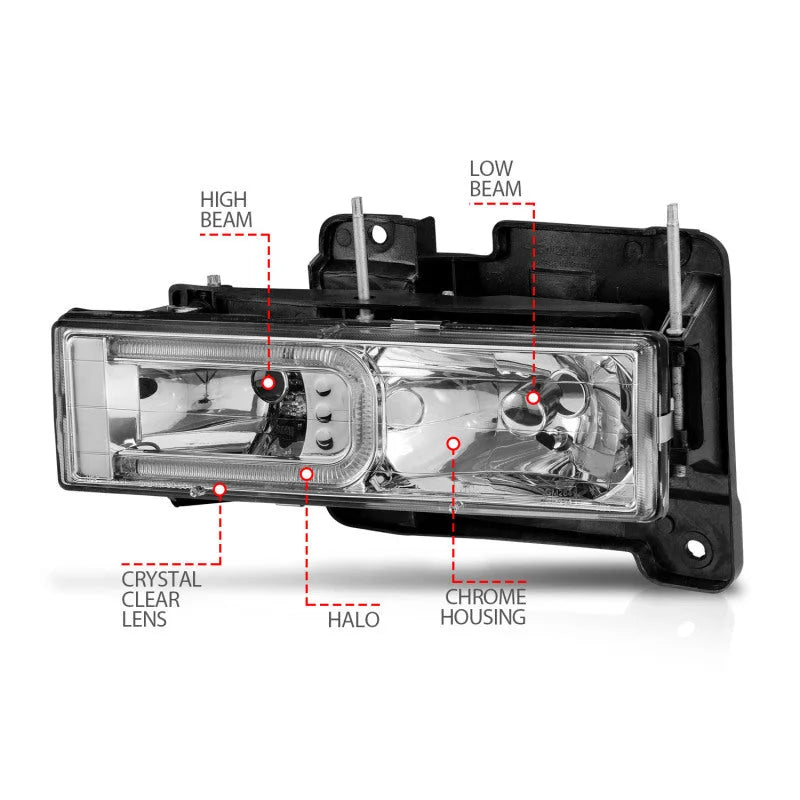 ANZO 1999-2000 Cadillac Escalade Crystal Headlights - Back View