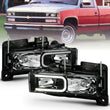 Load image into Gallery viewer, ANZO 1999-2000 Cadillac Escalade Crystal Headlights Light Bar Black Housing (Pair) - Main Product View