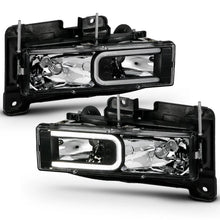 Load image into Gallery viewer, ANZO 1999-2000 Cadillac Escalade Crystal Headlights Light Bar Black Housing (Pair) - Side View