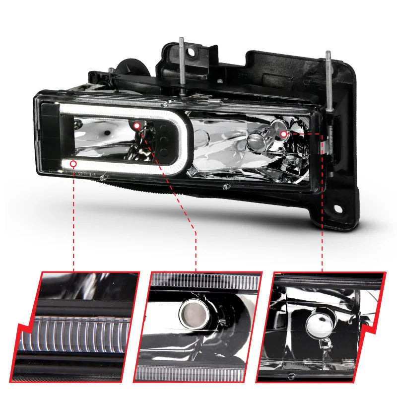 ANZO 1999-2000 Cadillac Escalade Crystal Headlights Light Bar Black Housing (Pair) - Additional View 5