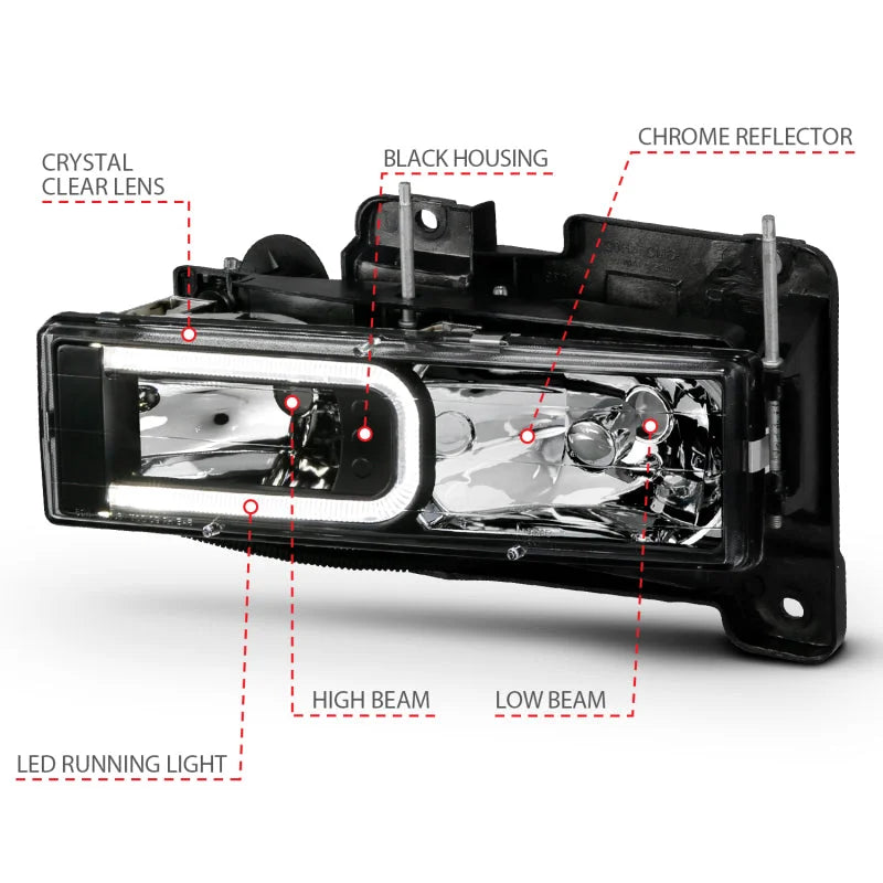 ANZO 1999-2000 Cadillac Escalade Crystal Headlights Light Bar Black Housing (Pair) - Additional View 6