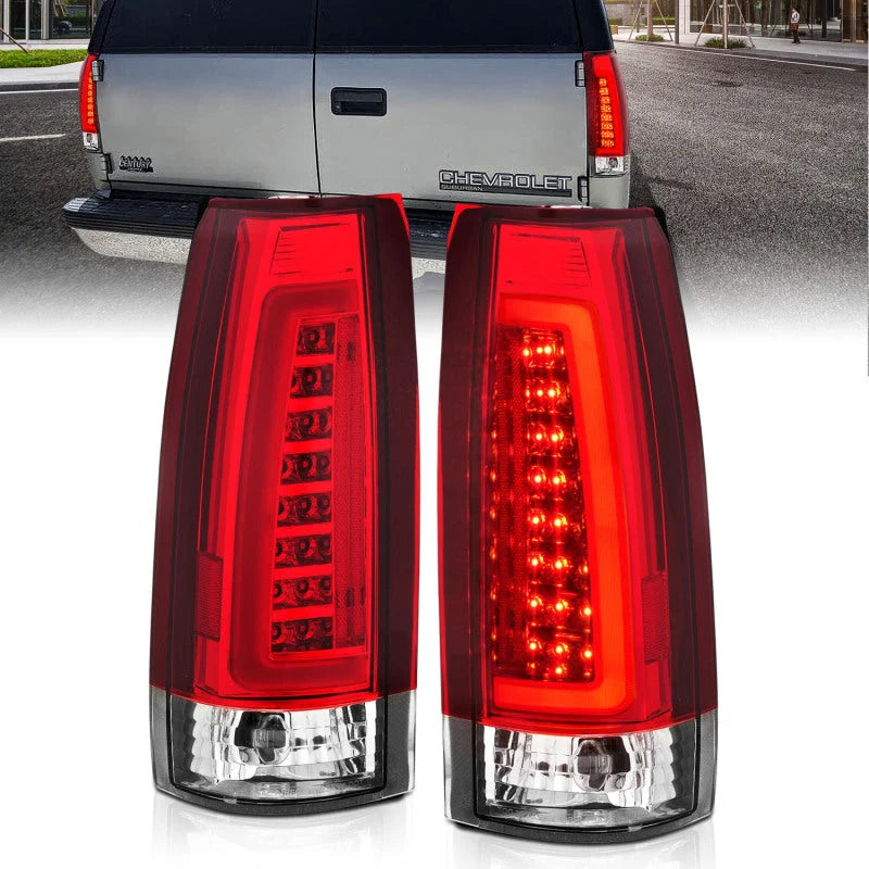 ANZO 1999-2000 Cadillac Escalade LED Taillights Chrome Housing Red/Clear Lens Pair - Main Product View