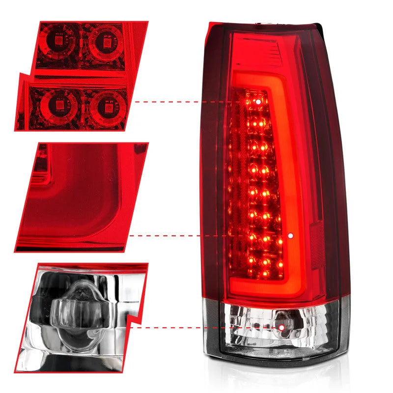 ANZO 1999-2000 Cadillac Escalade LED Taillights Chrome Housing Red/Clear Lens Pair - Back View