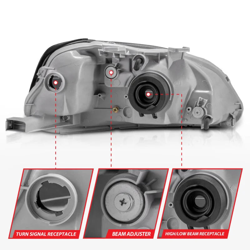 ANZO 1999-2000 Honda Civic Crystal Headlights Black - Installation View