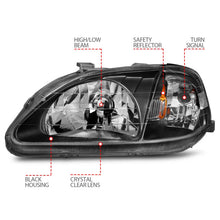 Load image into Gallery viewer, ANZO 1999-2000 Honda Civic Crystal Headlights Black - Additional View 6