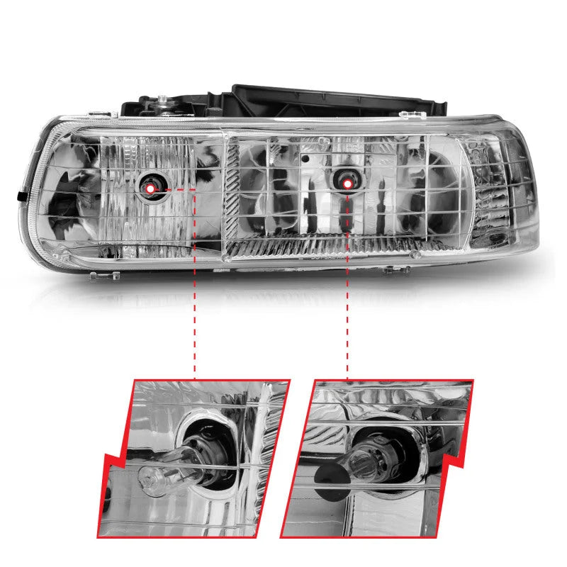 ANZO 1999-2002 Chevrolet Silverado 1500 Crystal Headlights Chrome - Back View
