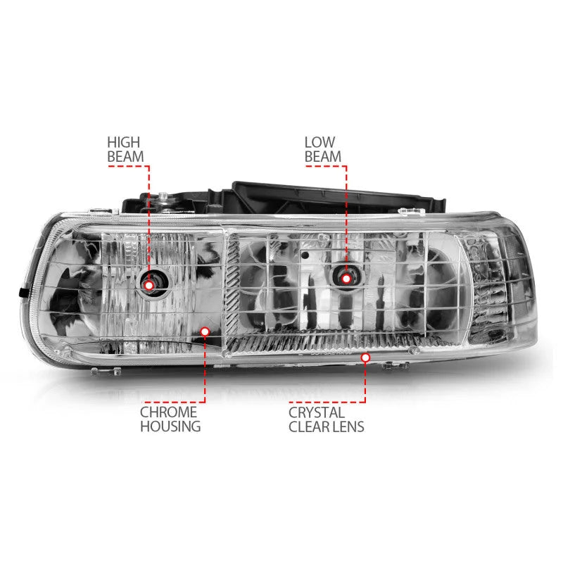 ANZO 1999-2002 Chevrolet Silverado 1500 Crystal Headlights Chrome - Installation View