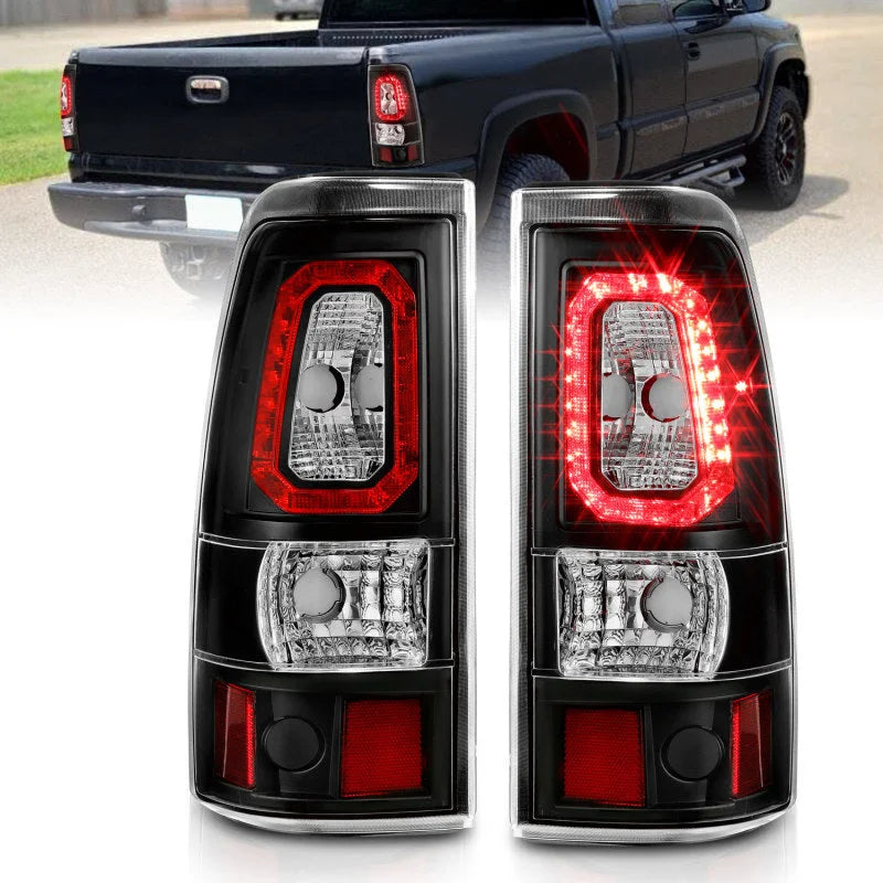 ANZO 1999-2002 Chevy Silverado 1500 LED Taillights Plank Style Black w/Clear Lens - Main Product View