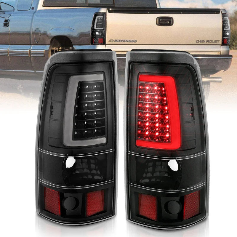 ANZO 1999-2002 Chevy Silverado 1500 LED Taillights Plank Style Black w/Clear Lens - Main Product View
