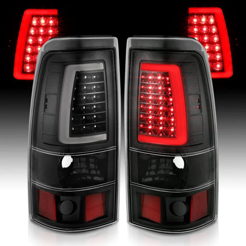 ANZO 1999-2002 Chevy Silverado 1500 LED Taillights Plank Style Black w/Clear Lens - Back View