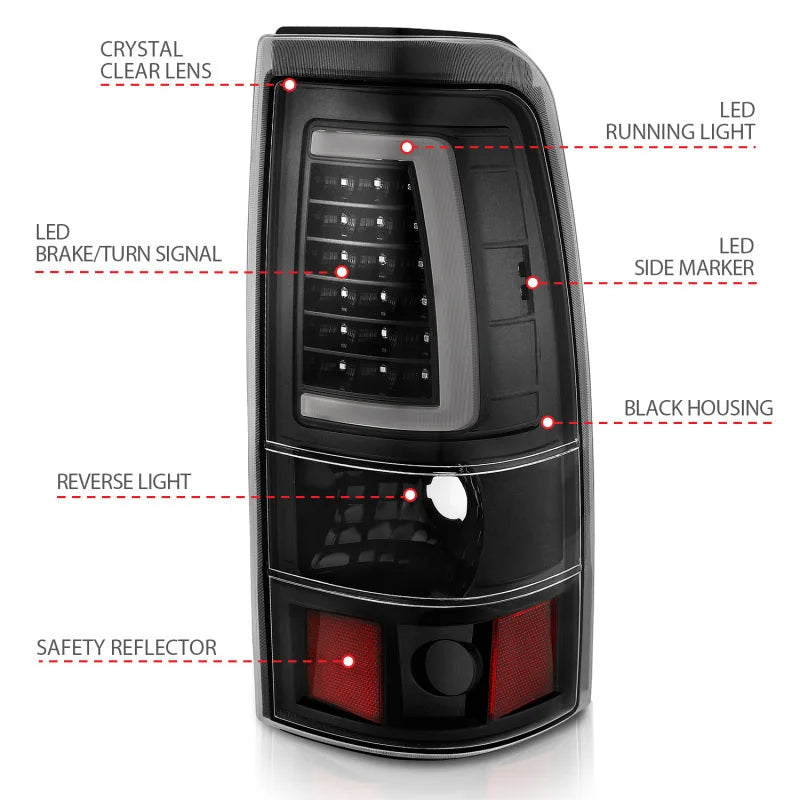 ANZO 1999-2002 Chevy Silverado 1500 LED Taillights Plank Style Black w/Clear Lens - Additional View 5