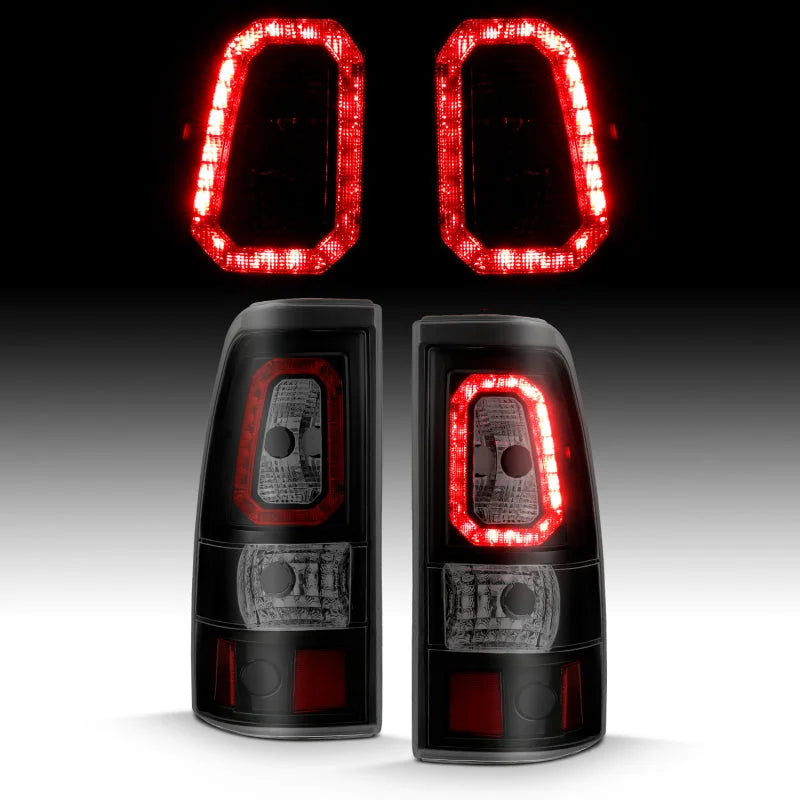 ANZO 1999-2002 Chevy Silverado 1500 LED Taillights Plank Style Black w/Smoke Lens - Side View