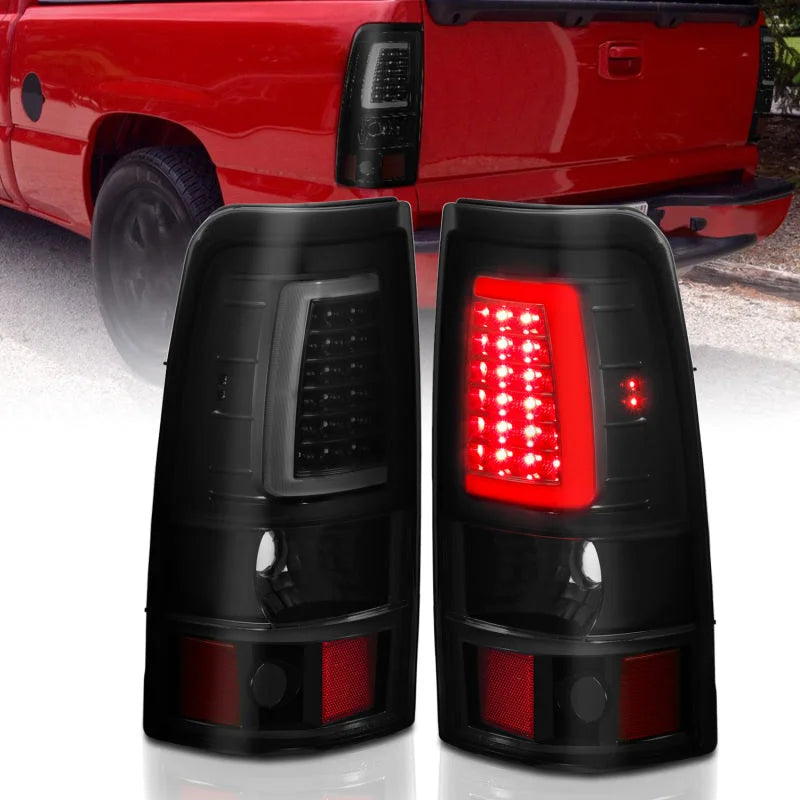 ANZO 1999-2002 Chevy Silverado 1500 LED Taillights Plank Style Black w/Smoke Lens - Main Product View