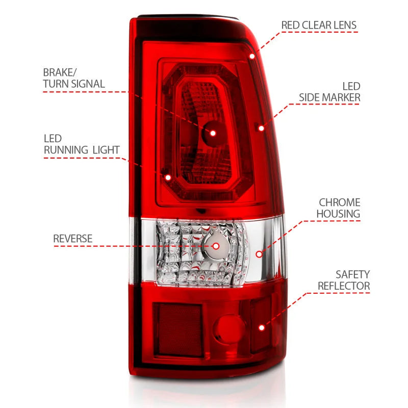ANZO 1999-2002 Chevy Silverado 1500 LED Taillights Plank Style Chrome With Red/Clear Lens - Additional View 6