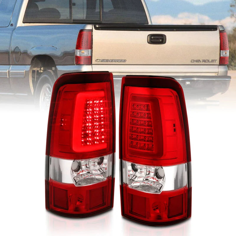 ANZO 1999-2002 Chevy Silverado 1500 LED Taillights Plank Style Chrome With Red/Clear Lens - Main Product View