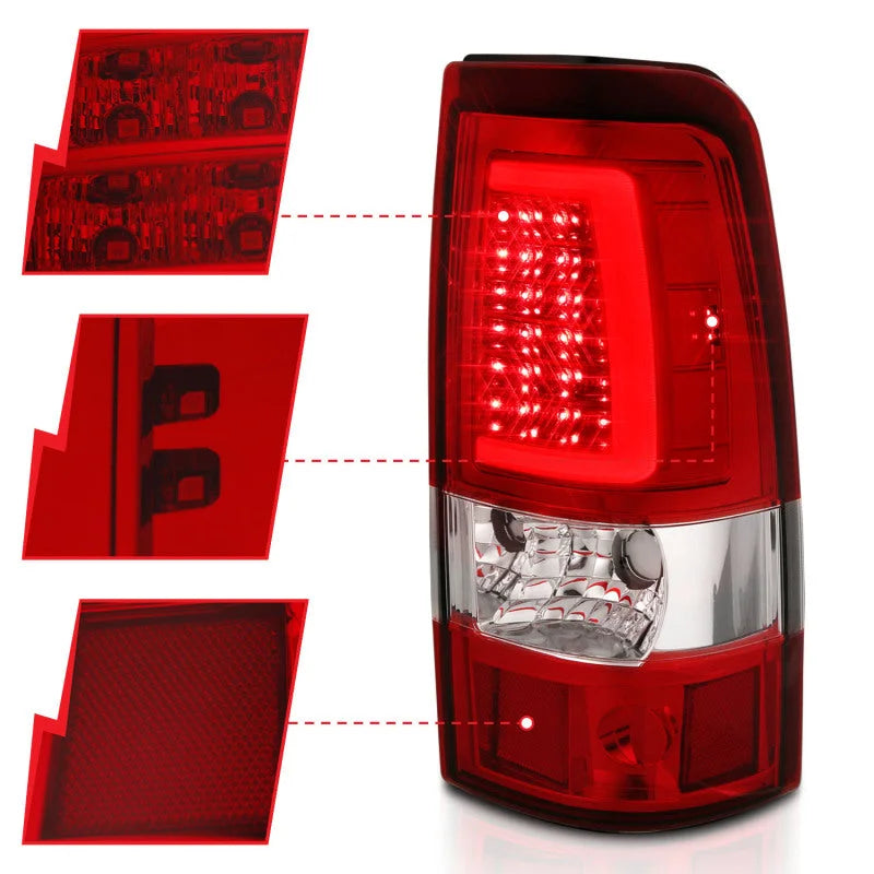 ANZO 1999-2002 Chevy Silverado 1500 LED Taillights Plank Style Chrome With Red/Clear Lens - Additional View 7