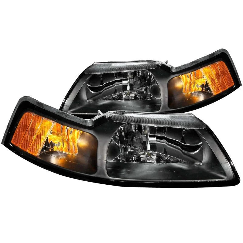 ANZO 1999-2004 Ford Mustang Crystal Headlights Black - Main Product View