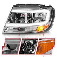 Load image into Gallery viewer, ANZO 1999-2004 Jeep Grand Cherokee Crystal Headlights w/ Light Bar Chrome Housing - Additional View 5
