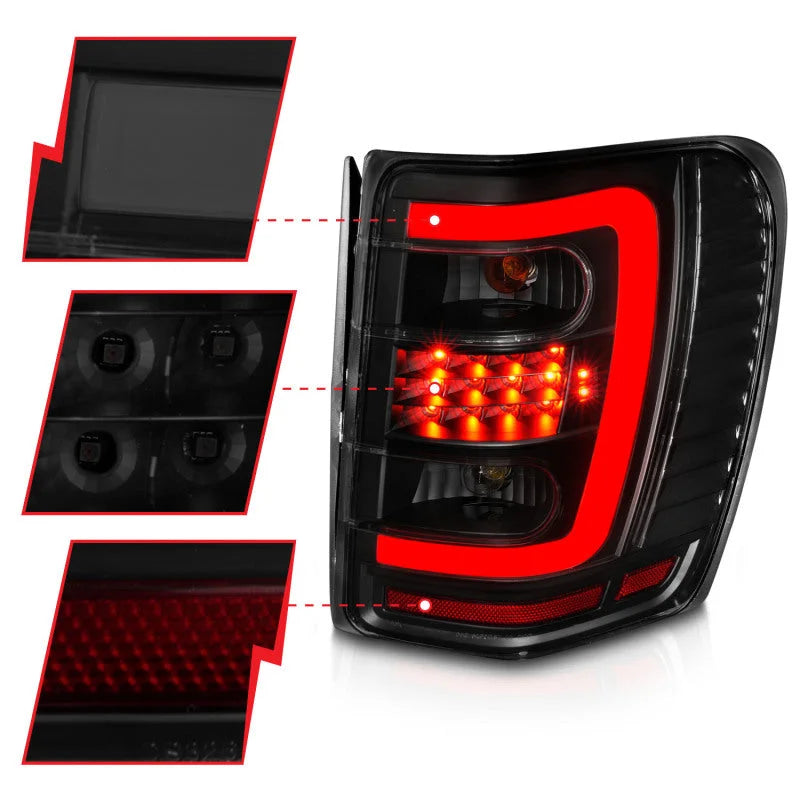 ANZO 1999-2004 Jeep Grand Cherokee LED Tail Lights w/ Light Bar Black Housing Smoke Lens - Additional View 8