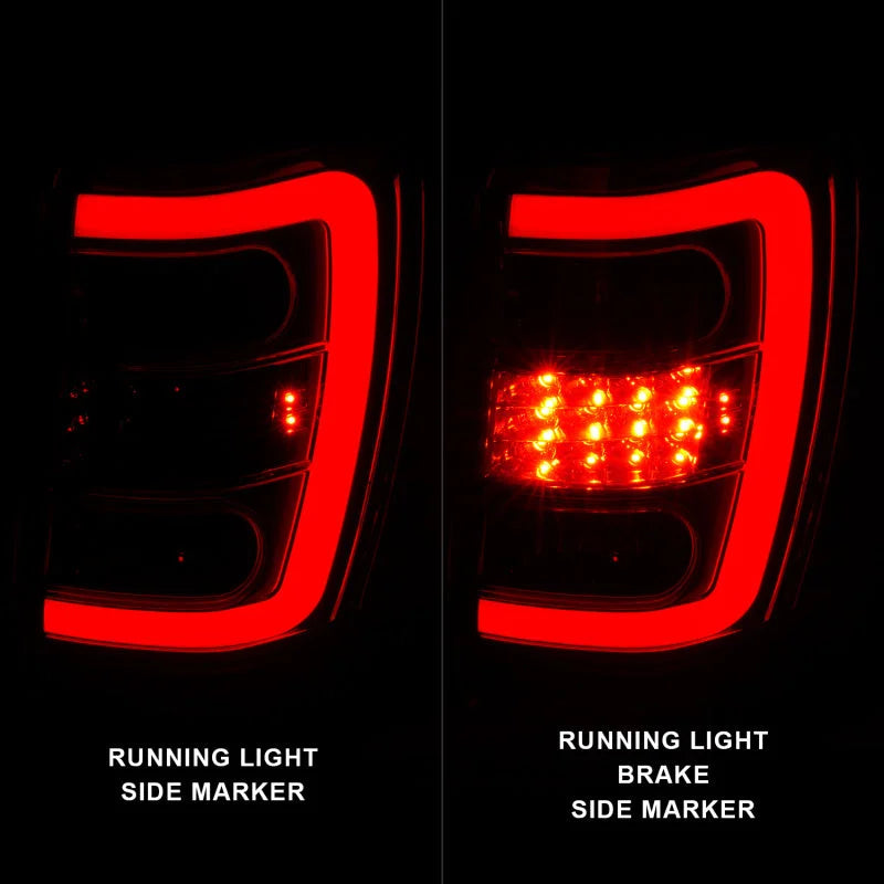 ANZO 1999-2004 Jeep Grand Cherokee LED Tail Lights w/ Light Bar Chrome Housing Red/Clear Lens - Side View