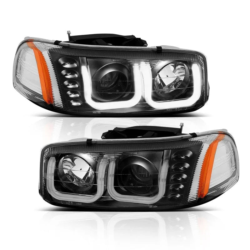 ANZO 1999-2006 Gmc Sierra 1500 Projector Headlights w/ U-Bar Black - Back View