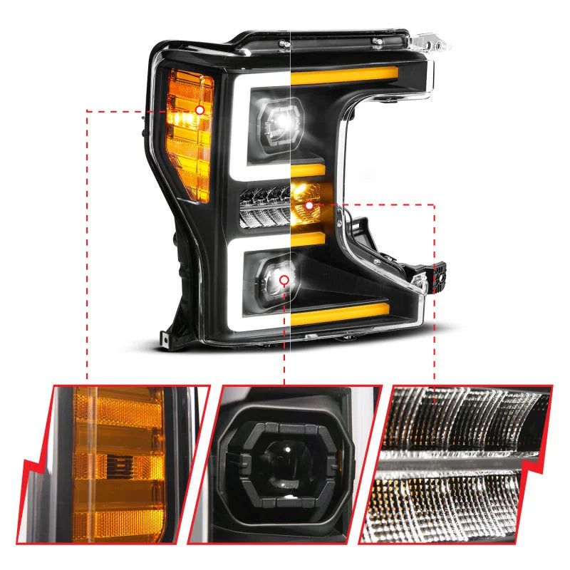 ANZO 20-22 Ford Super Duty (Halogen) Z-Series Full LED Proj Headlights SeqSig - Pass. Side ONLY - Main Product View