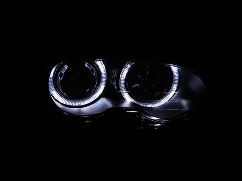 ANZO 2000-2003 BMW 3 Series E46 Projector Headlights w/ Halo Black - Side View