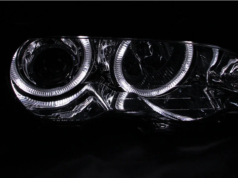 ANZO 2000-2003 BMW 3 Series E46 Projector Headlights w/ Halo Chrome - Side View