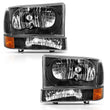 Load image into Gallery viewer, ANZO 2000-2004 Ford Excursion Crystal Headlight w/ Corner Light Black Amber (w/o Bulb) - Main Product View