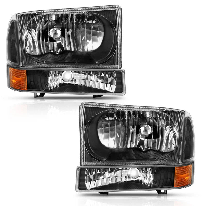 ANZO 2000-2004 Ford Excursion Crystal Headlight w/ Corner Light Black Amber (w/o Bulb) - Main Product View